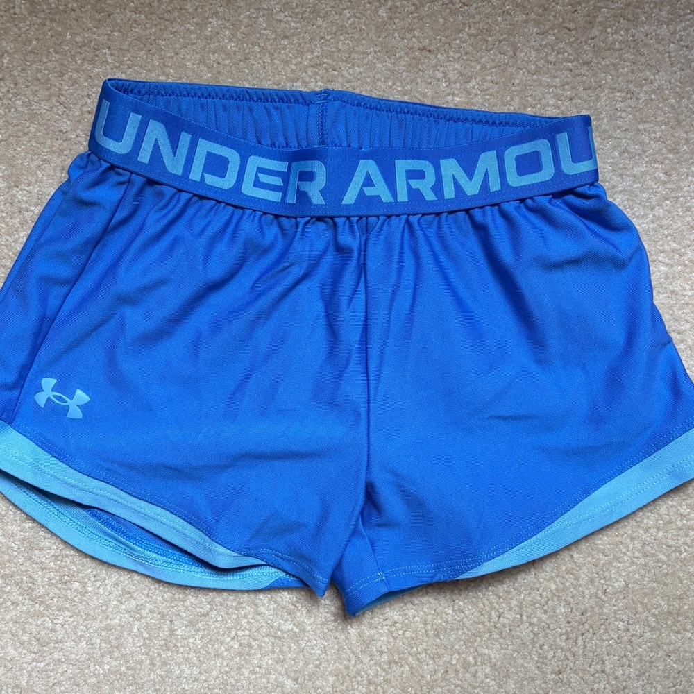 Under Armour Girls Blue Athletic Shorts —youth medium